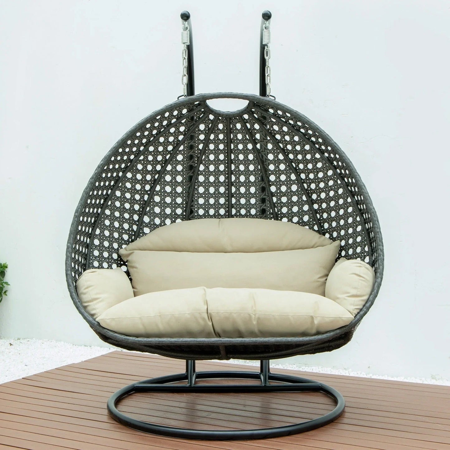 Modern Charcoal Wicker Hanging Double Seater Egg Swing Chair - Elax Furniture