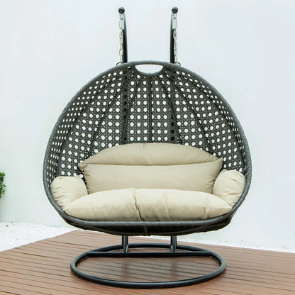 Modern Charcoal Wicker Hanging Double Seater Egg Swing Chair - Elax Furniture
