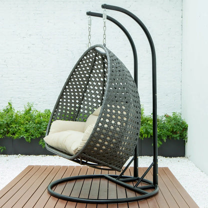 Modern Charcoal Wicker Hanging Double Seater Egg Swing Chair - Elax Furniture