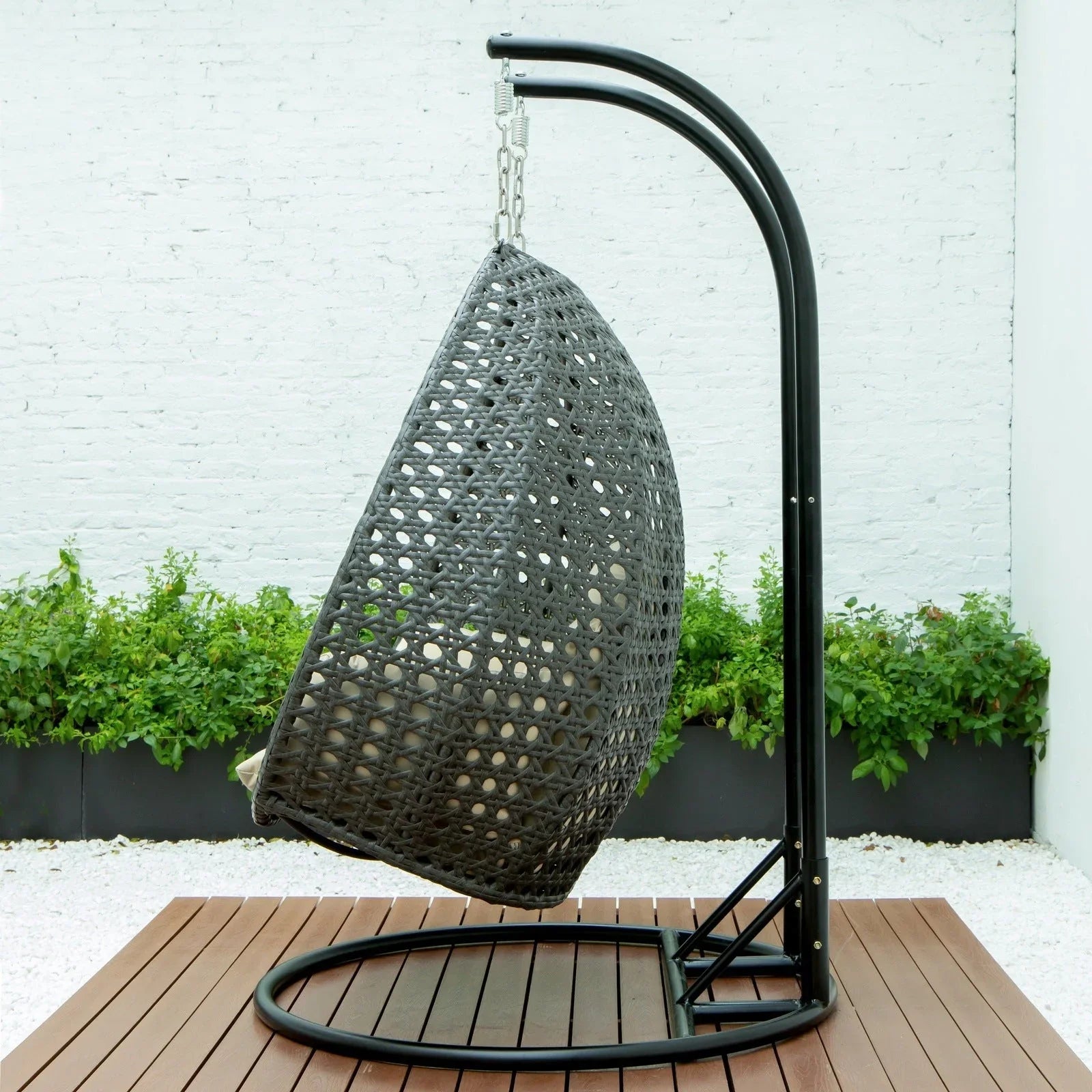 Modern Charcoal Wicker Hanging Double Seater Egg Swing Chair - Elax Furniture