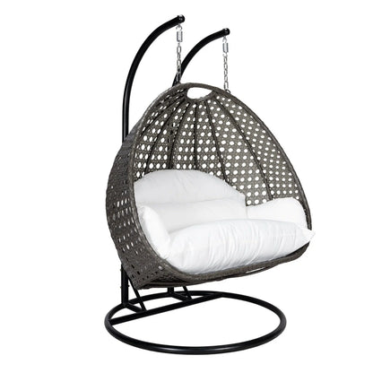 Modern Charcoal Wicker Hanging Double Seater Egg Swing Chair - Elax Furniture