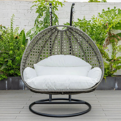Modern Charcoal Wicker Hanging Double Seater Egg Swing Chair - Elax Furniture