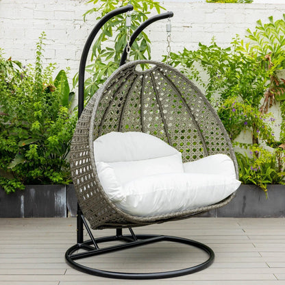 Modern Charcoal Wicker Hanging Double Seater Egg Swing Chair - Elax Furniture