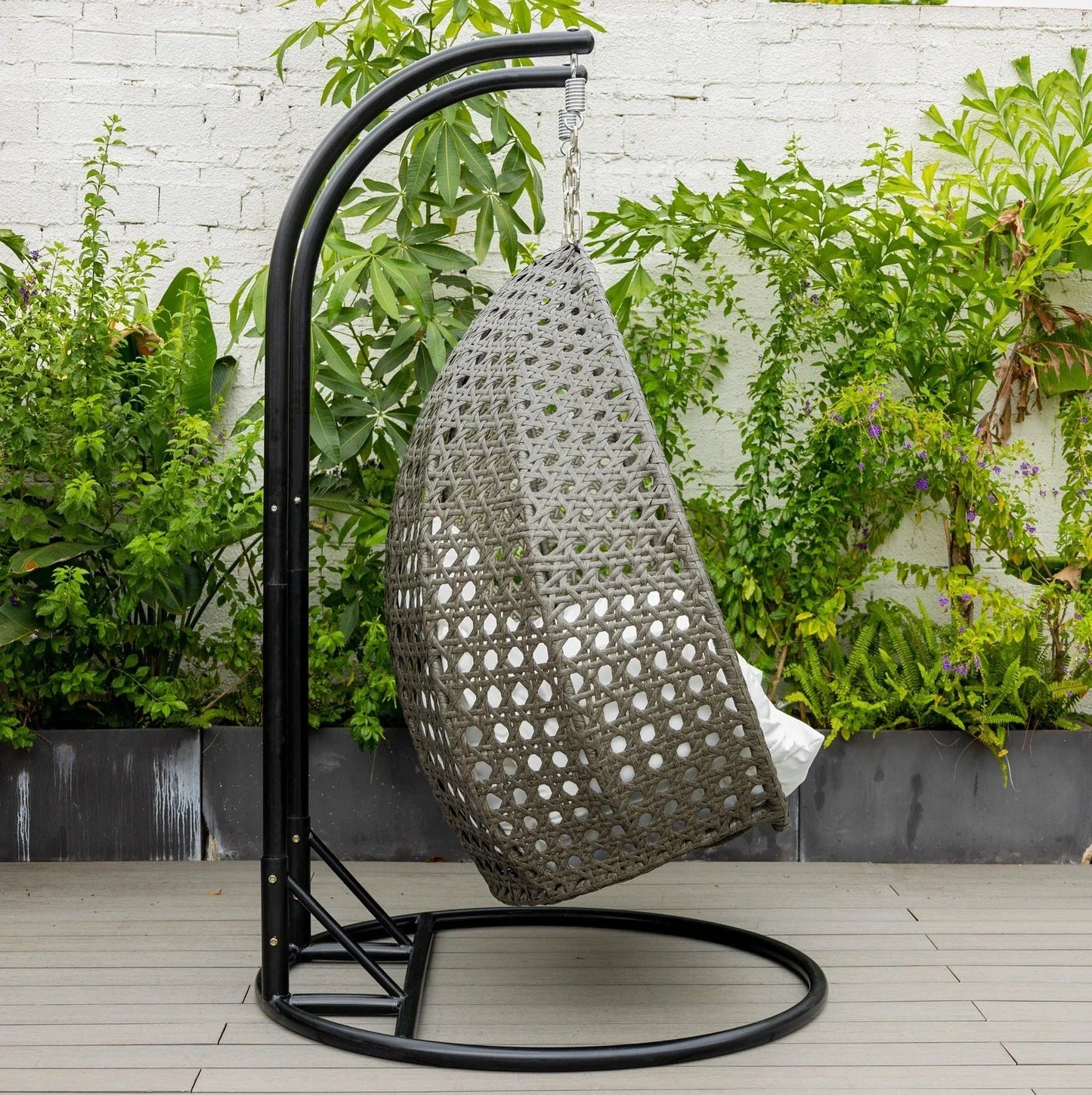 Modern Charcoal Wicker Hanging Double Seater Egg Swing Chair - Elax Furniture
