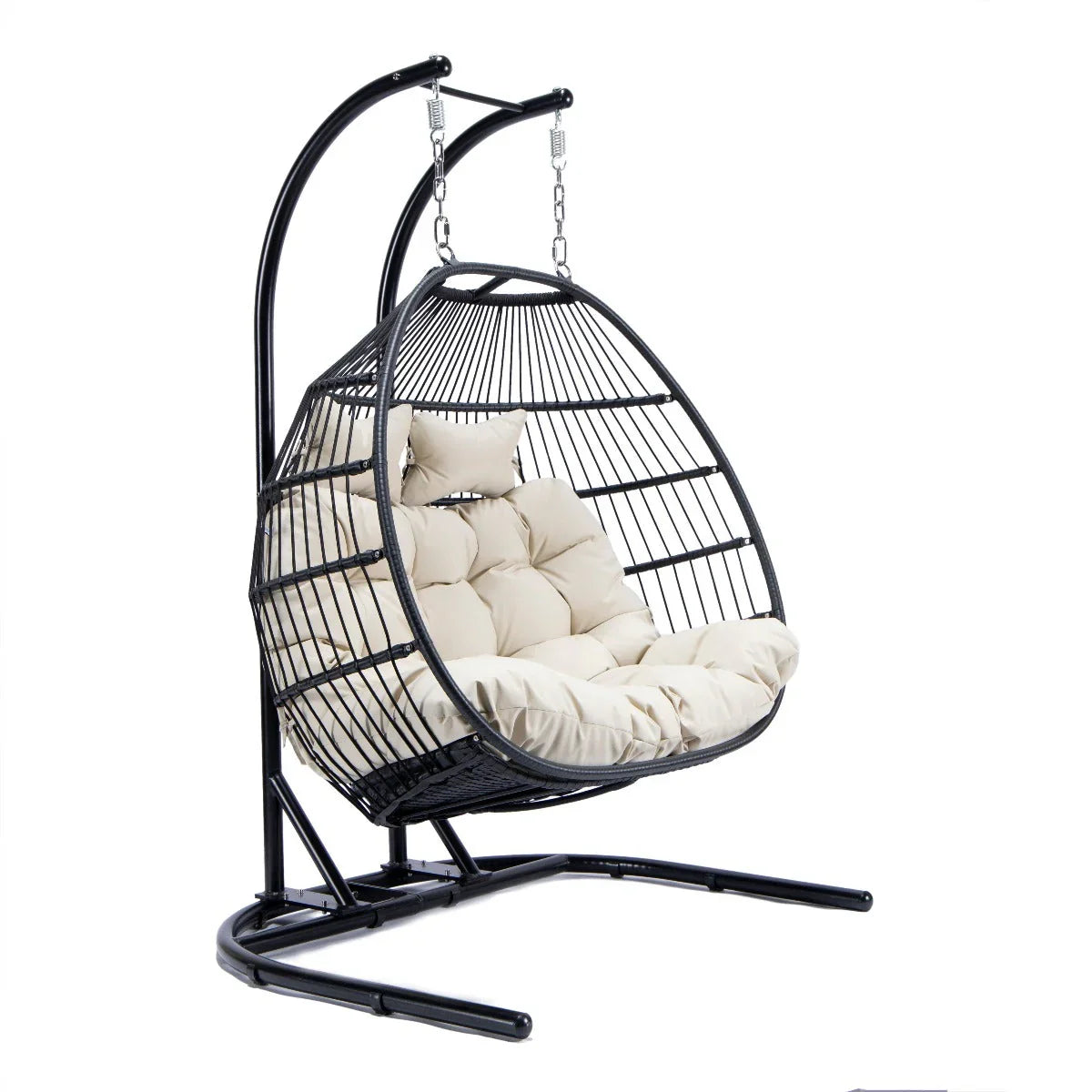 Wicker 2 Person Double Folding Hanging Egg Swing Chair - Elax Furniture