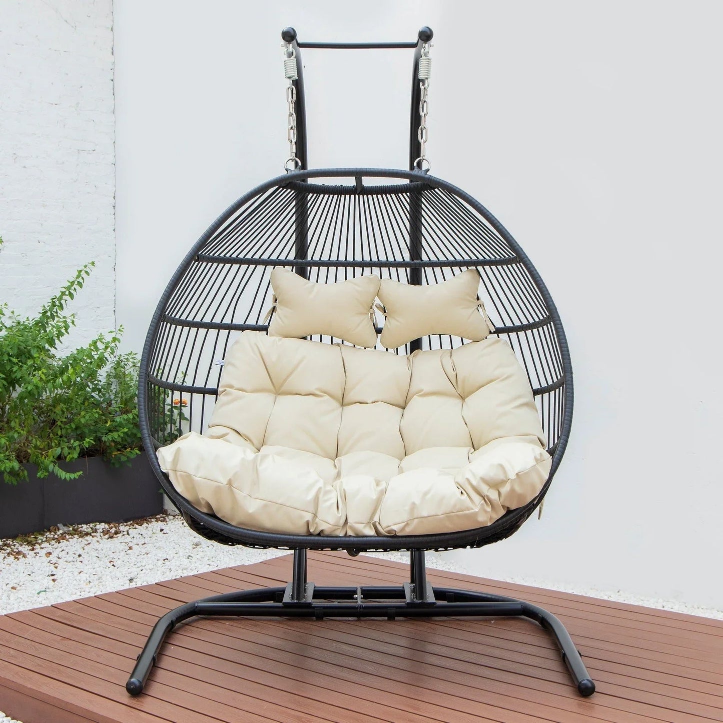 Wicker 2 Person Double Folding Hanging Egg Swing Chair - Elax Furniture