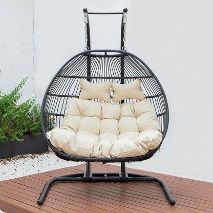 Wicker 2 Person Double Folding Hanging Egg Swing Chair - Elax Furniture