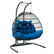 Wicker 2 Person Double Folding Hanging Egg Swing Chair - Elax Furniture