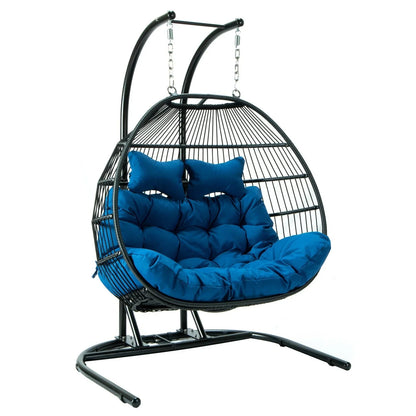 Wicker 2 Person Double Folding Hanging Egg Swing Chair - Elax Furniture