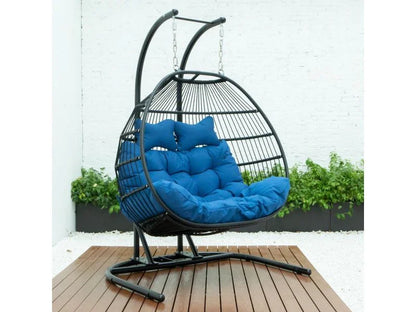 Wicker 2 Person Double Folding Hanging Egg Swing Chair - Elax Furniture