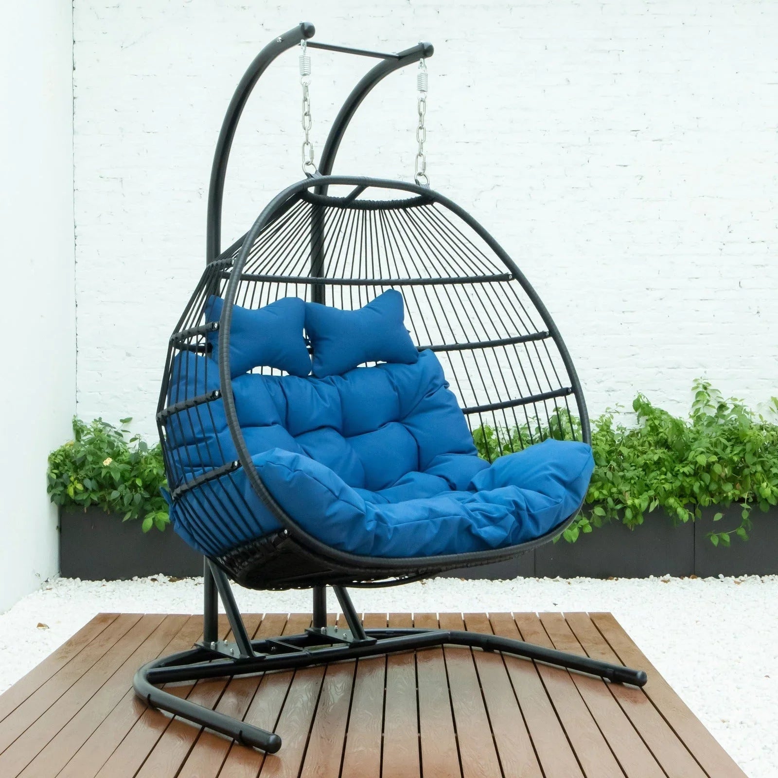 Wicker 2 Person Double Folding Hanging Egg Swing Chair - Elax Furniture