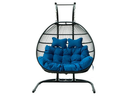 Wicker 2 Person Double Folding Hanging Egg Swing Chair - Elax Furniture