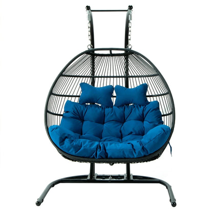 Wicker 2 Person Double Folding Hanging Egg Swing Chair - Elax Furniture