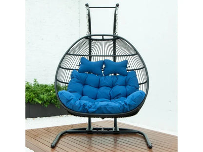 Wicker 2 Person Double Folding Hanging Egg Swing Chair - Elax Furniture