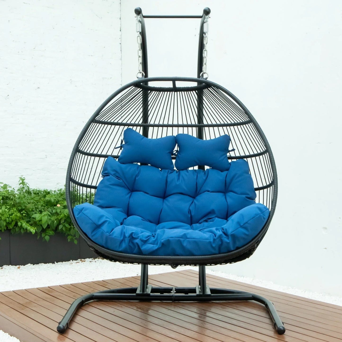 Wicker 2 Person Double Folding Hanging Egg Swing Chair - Elax Furniture