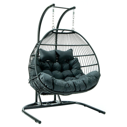 Wicker 2 Person Double Folding Hanging Egg Swing Chair - Elax Furniture