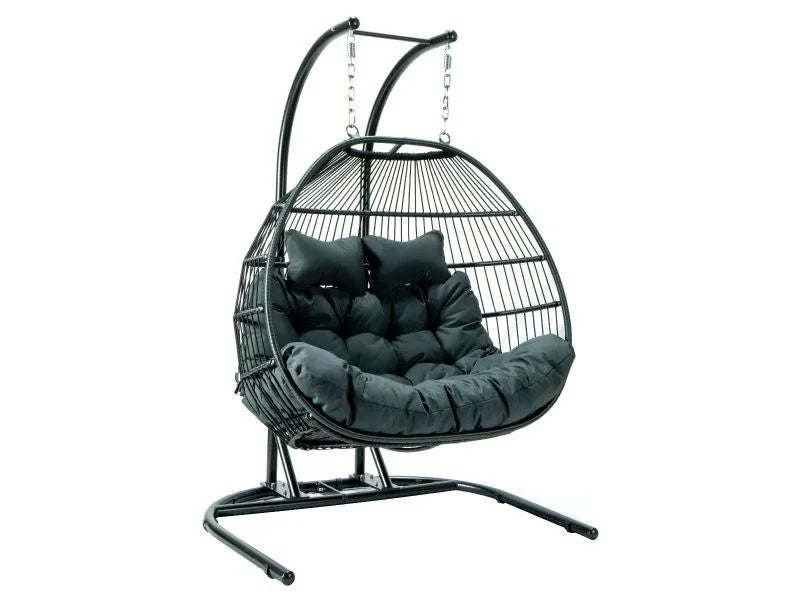 Wicker 2 Person Double Folding Hanging Egg Swing Chair - Elax Furniture