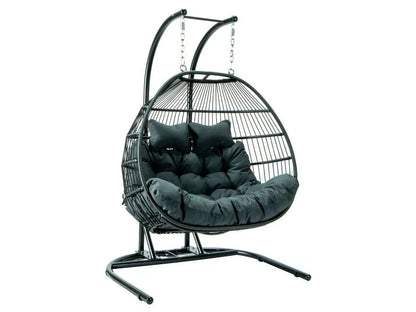 Wicker 2 Person Double Folding Hanging Egg Swing Chair - Elax Furniture