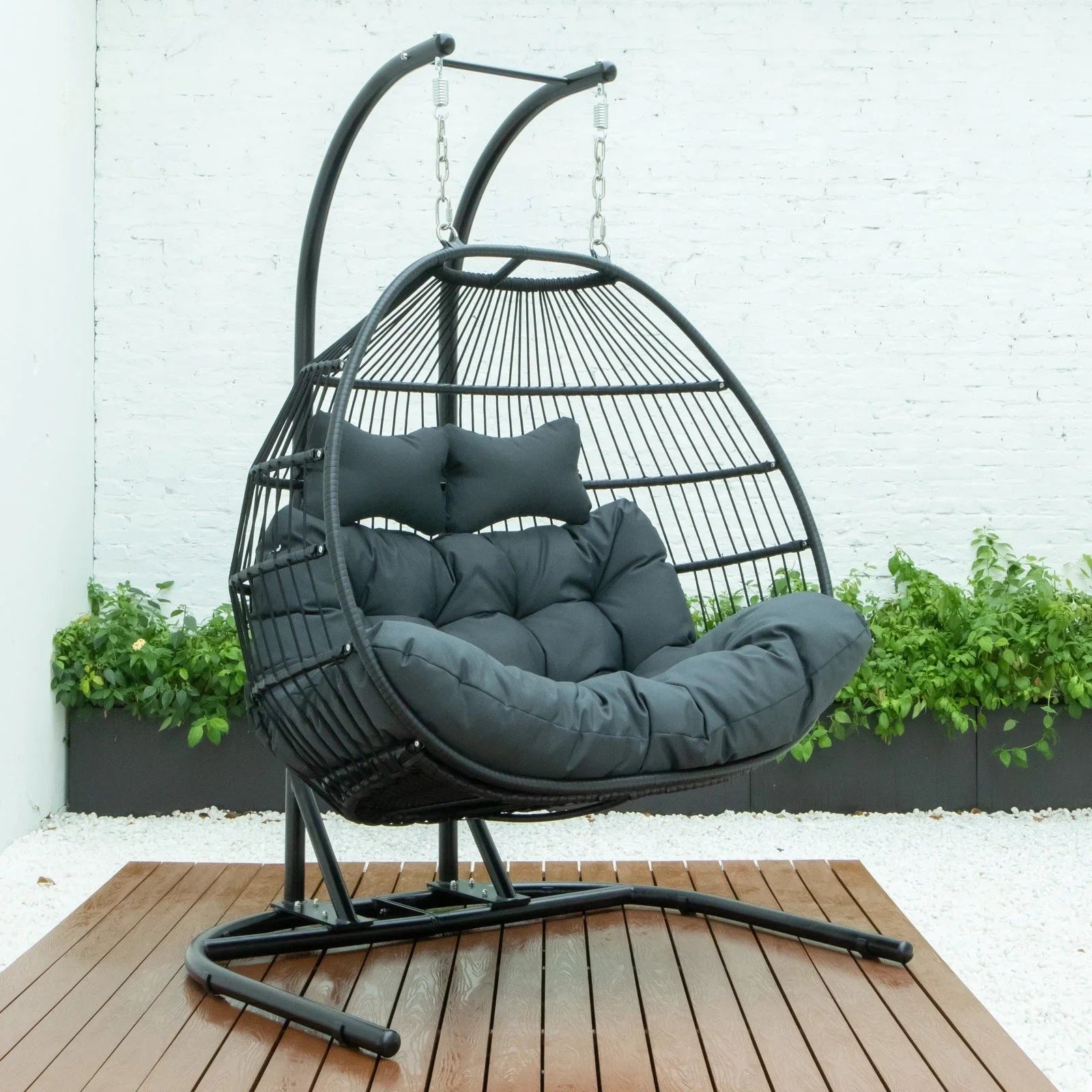 Wicker 2 Person Double Folding Hanging Egg Swing Chair - Elax Furniture
