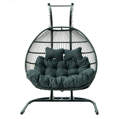 Wicker 2 Person Double Folding Hanging Egg Swing Chair - Elax Furniture