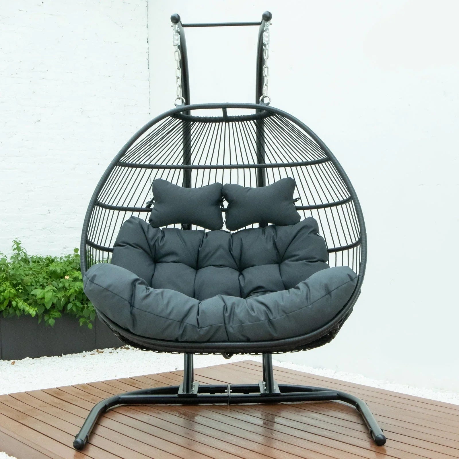 Wicker 2 Person Double Folding Hanging Egg Swing Chair - Elax Furniture