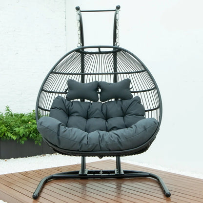 Wicker 2 Person Double Folding Hanging Egg Swing Chair - Elax Furniture