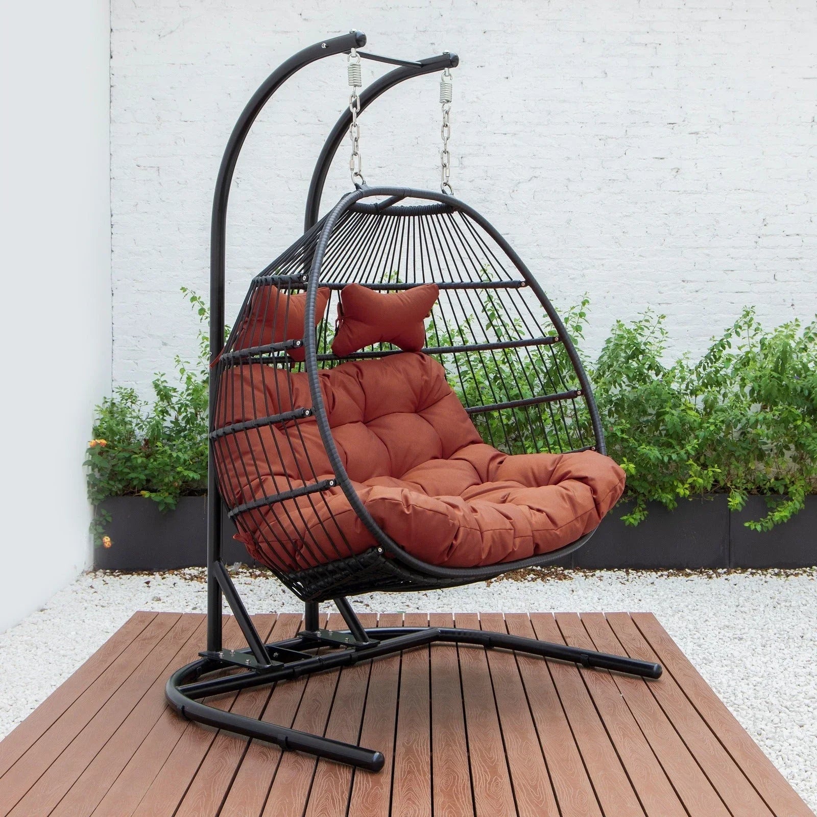 Wicker 2 Person Double Folding Hanging Egg Swing Chair - Elax Furniture