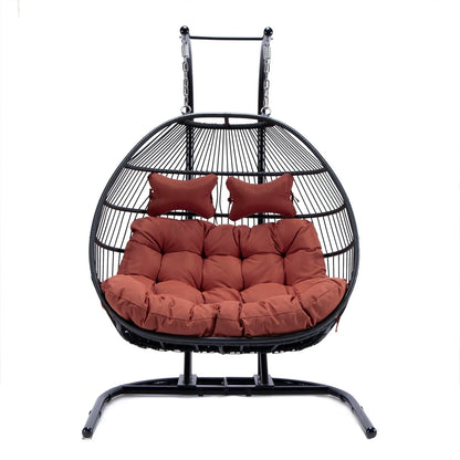 Wicker 2 Person Double Folding Hanging Egg Swing Chair - Elax Furniture