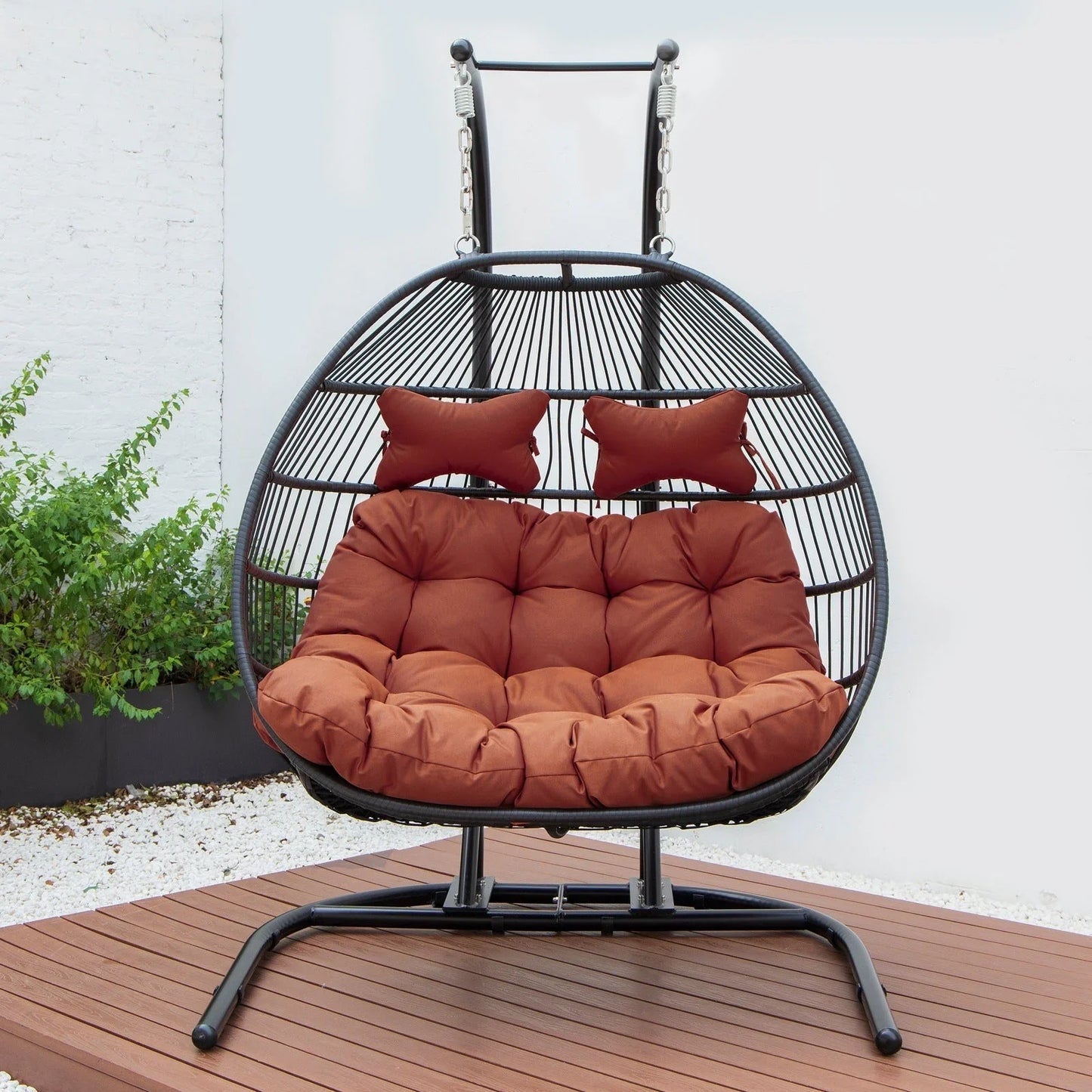 Wicker 2 Person Double Folding Hanging Egg Swing Chair - Elax Furniture