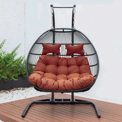 Wicker 2 Person Double Folding Hanging Egg Swing Chair - Elax Furniture