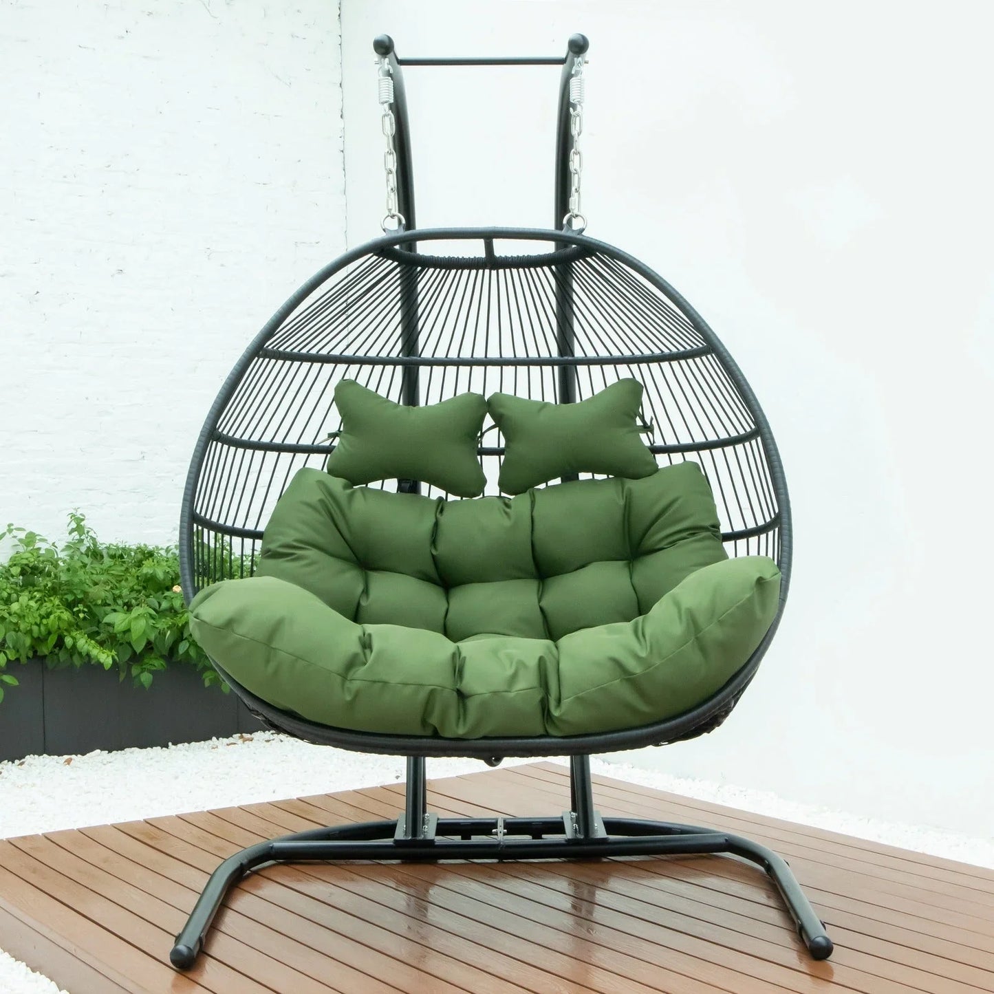 Wicker 2 Person Double Folding Hanging Egg Swing Chair - Elax Furniture