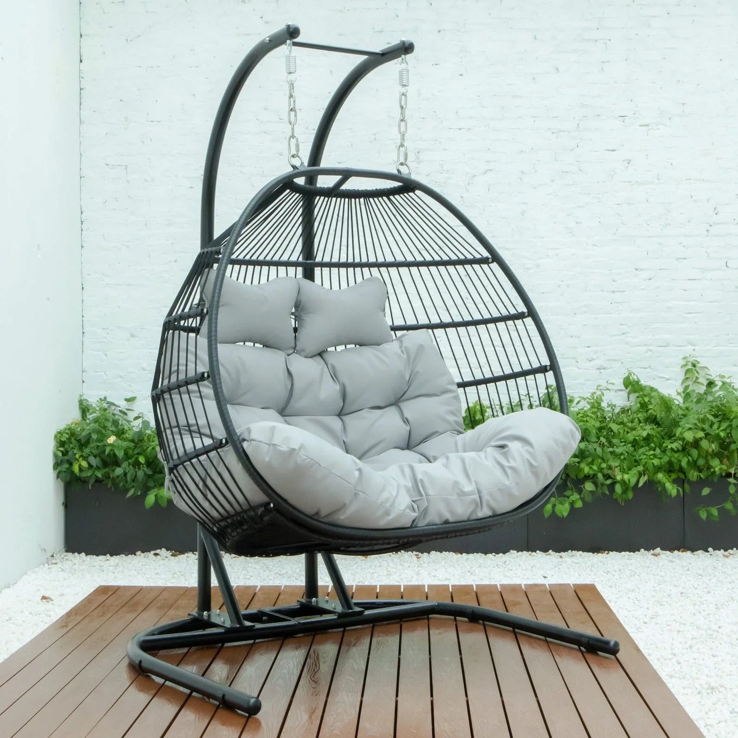 Wicker 2 Person Double Folding Hanging Egg Swing Chair - Elax Furniture
