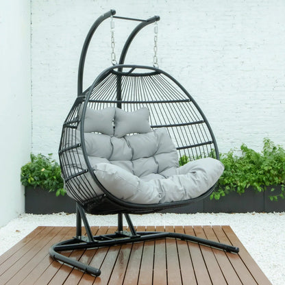 Wicker 2 Person Double Folding Hanging Egg Swing Chair - Elax Furniture