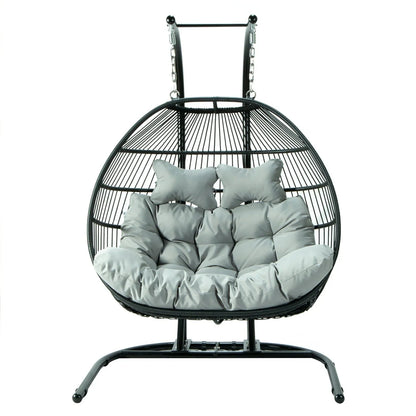 Wicker 2 Person Double Folding Hanging Egg Swing Chair - Elax Furniture