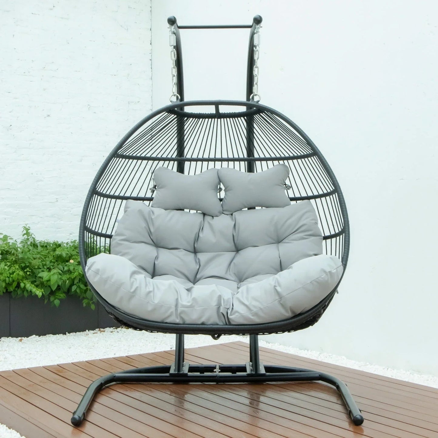Wicker 2 Person Double Folding Hanging Egg Swing Chair - Elax Furniture