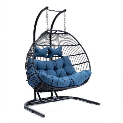 Wicker 2 Person Double Folding Hanging Egg Swing Chair - Elax Furniture