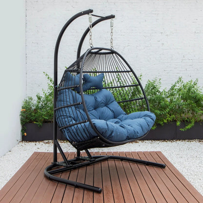 Wicker 2 Person Double Folding Hanging Egg Swing Chair - Elax Furniture