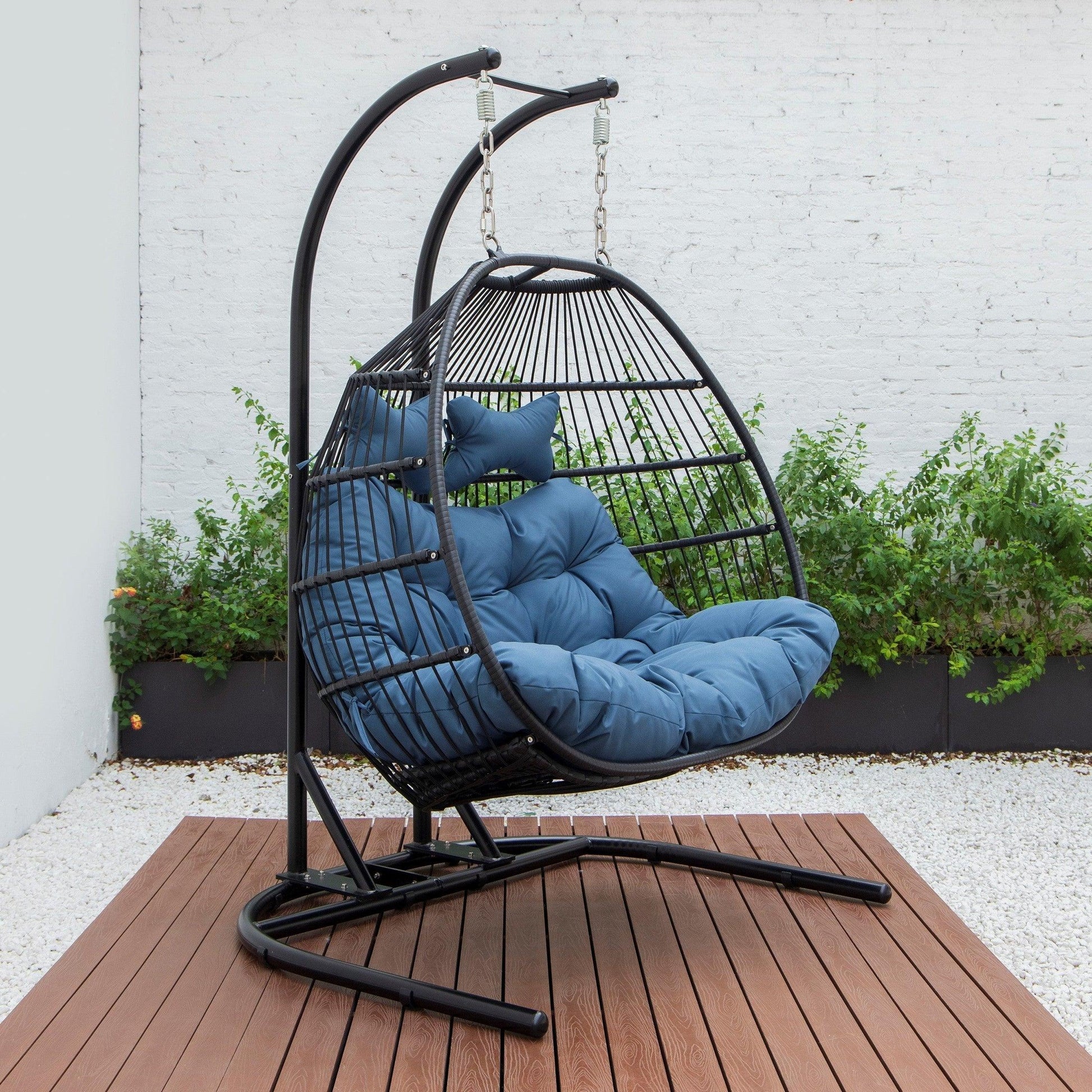 Wicker 2 Person Double Folding Hanging Egg Swing Chair - Elax Furniture