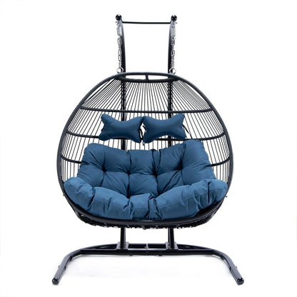 Wicker 2 Person Double Folding Hanging Egg Swing Chair - Elax Furniture