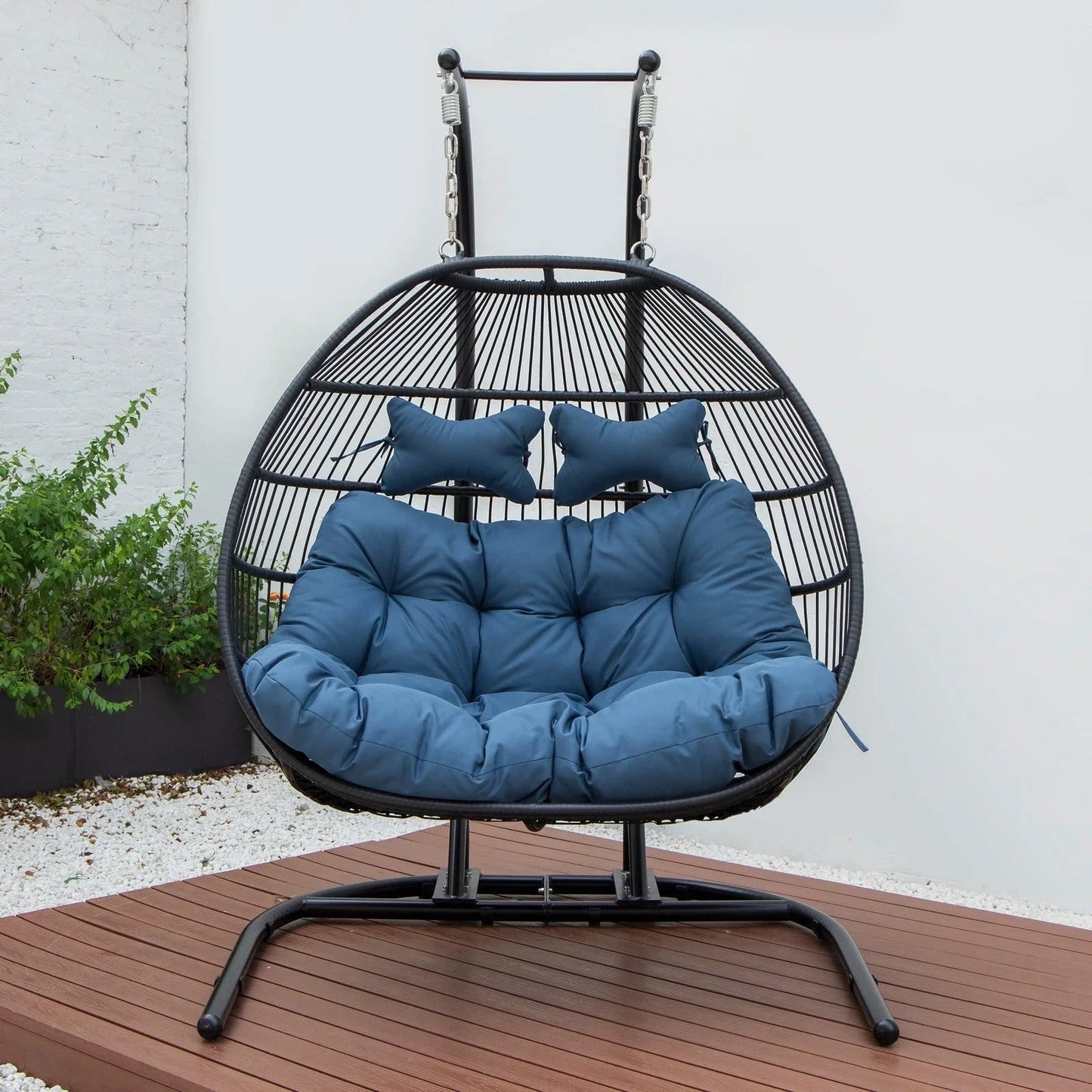 Wicker 2 Person Double Folding Hanging Egg Swing Chair - Elax Furniture