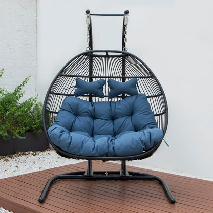 Wicker 2 Person Double Folding Hanging Egg Swing Chair - Elax Furniture
