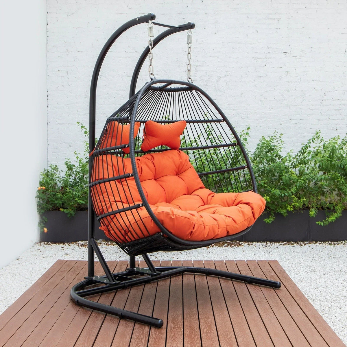 Wicker 2 Person Double Folding Hanging Egg Swing Chair - Elax Furniture