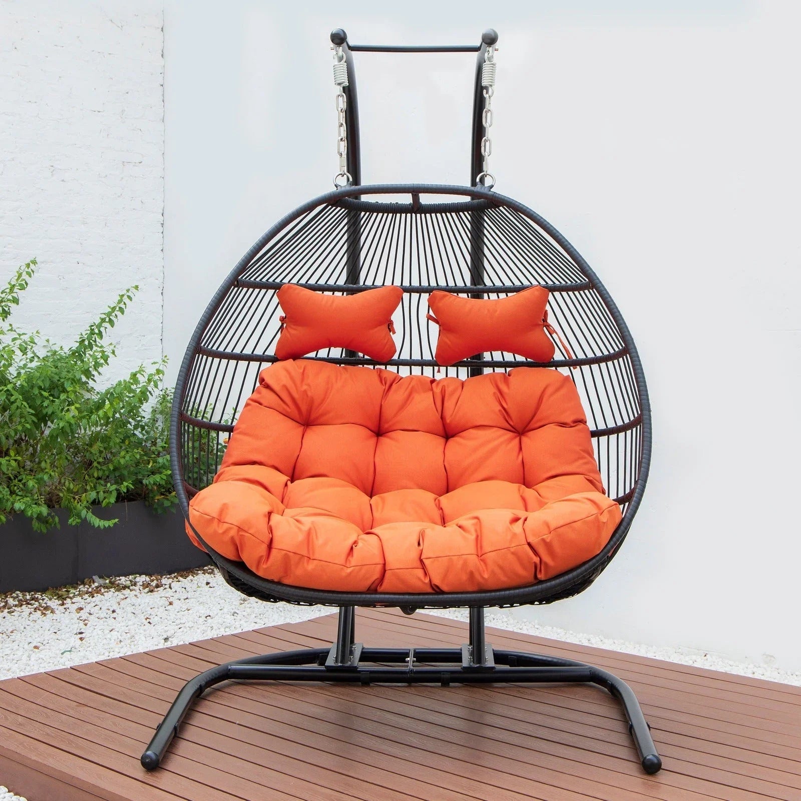 Wicker 2 Person Double Folding Hanging Egg Swing Chair - Elax Furniture