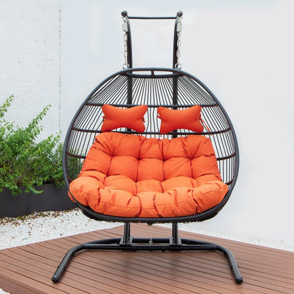 Wicker 2 Person Double Folding Hanging Egg Swing Chair - Elax Furniture