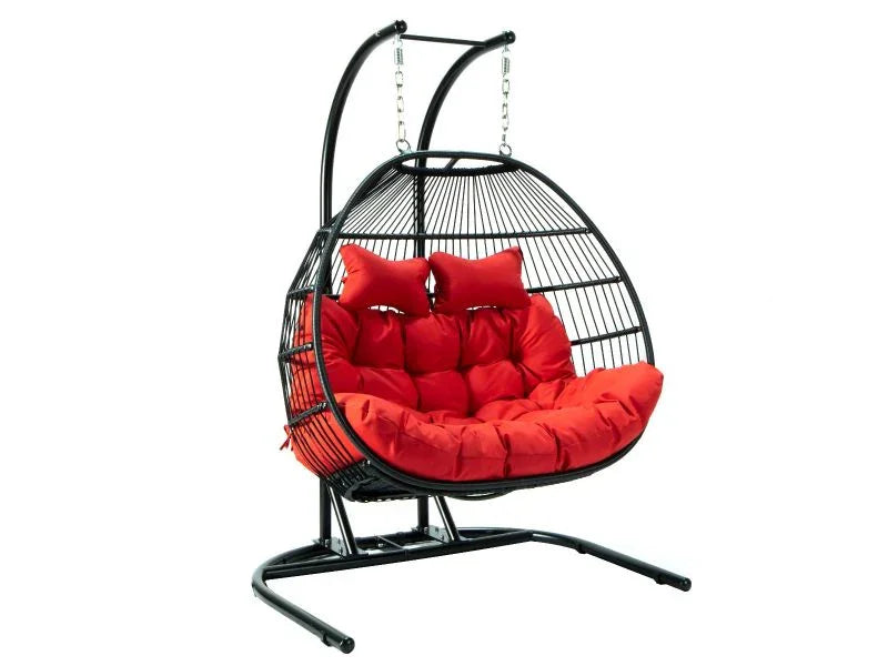 Wicker 2 Person Double Folding Hanging Egg Swing Chair - Elax Furniture