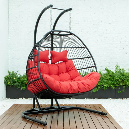 Wicker 2 Person Double Folding Hanging Egg Swing Chair - Elax Furniture
