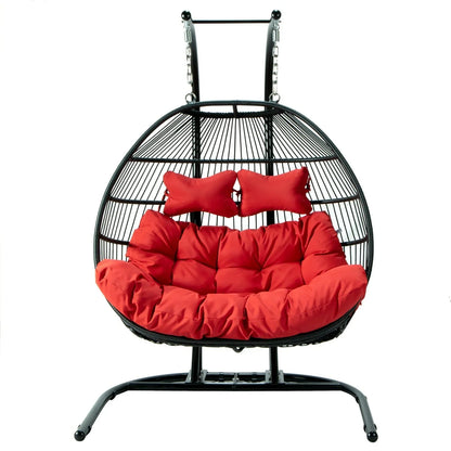 Wicker 2 Person Double Folding Hanging Egg Swing Chair - Elax Furniture