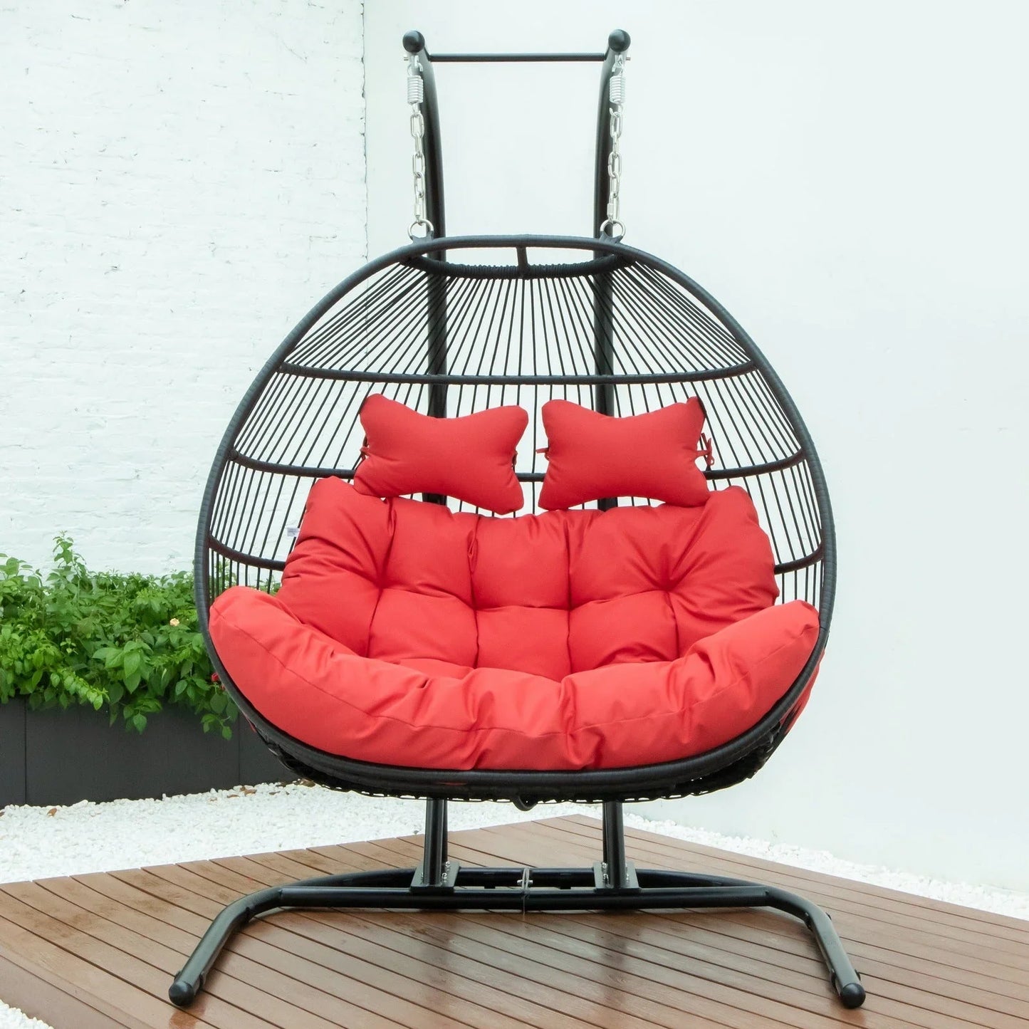 Wicker 2 Person Double Folding Hanging Egg Swing Chair - Elax Furniture