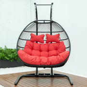 Wicker 2 Person Double Folding Hanging Egg Swing Chair - Elax Furniture