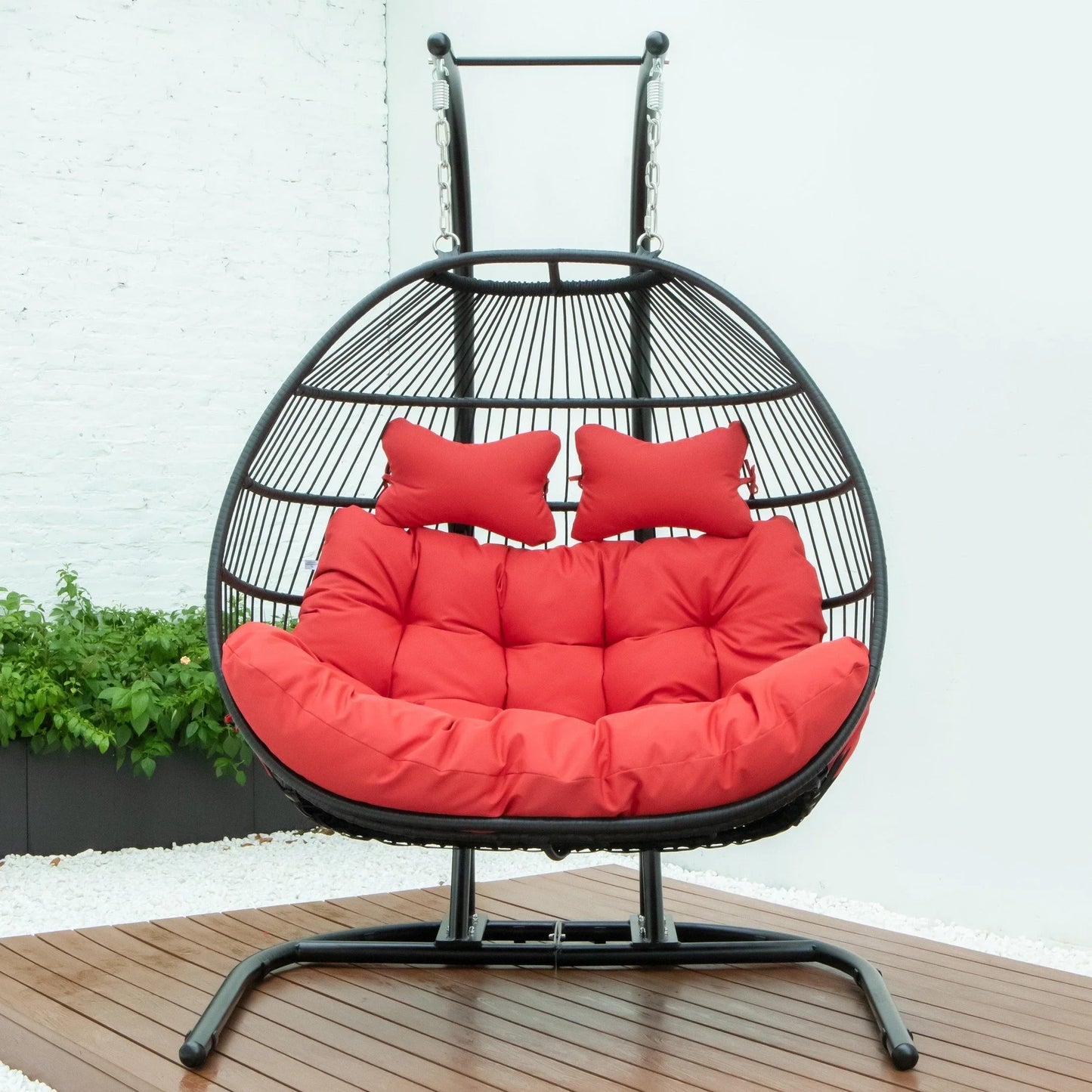 Wicker 2 Person Double Folding Hanging Egg Swing Chair - Elax Furniture